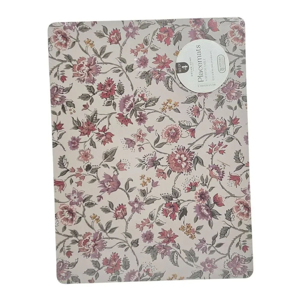 Dream Home‎ Set of 4 Jacobean Multi Placemats Reversible Hard Table Mats 12x16